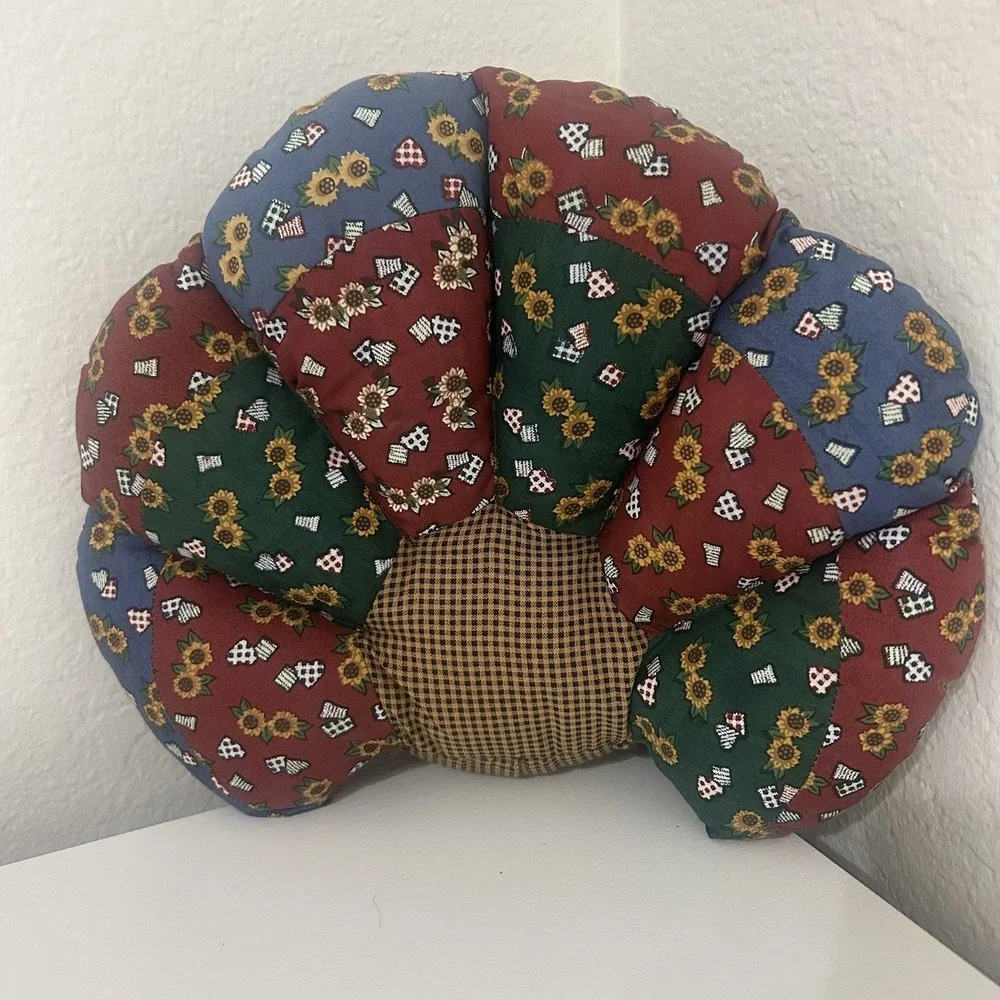 TWO Vintage Thanksgiving Patchwork Quilt Turkey Plush Centerpiece Folk Art